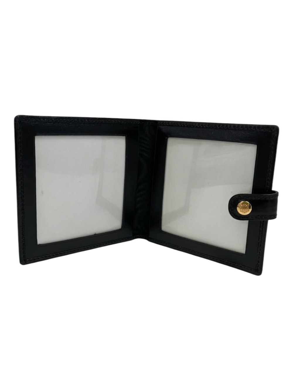 Mark Cross black grain leather folding snap fold travel picture frame. Perf.